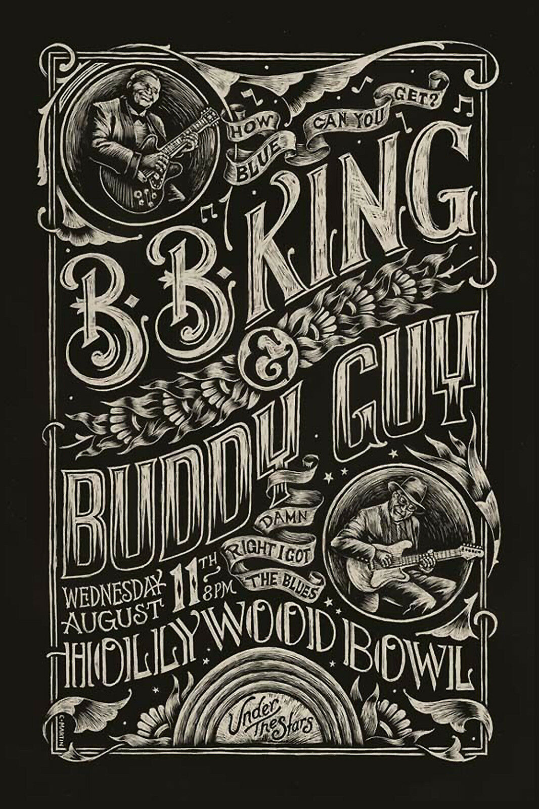 Blues: Bb King & Buddy Guy At Hollywood Bowl Concert Poster 12x18