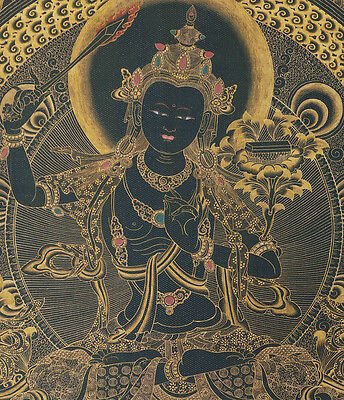 16" Rare Black Thangka! Tibetan Blessed Thangka: Manjushri, Sword Of Wisdom #