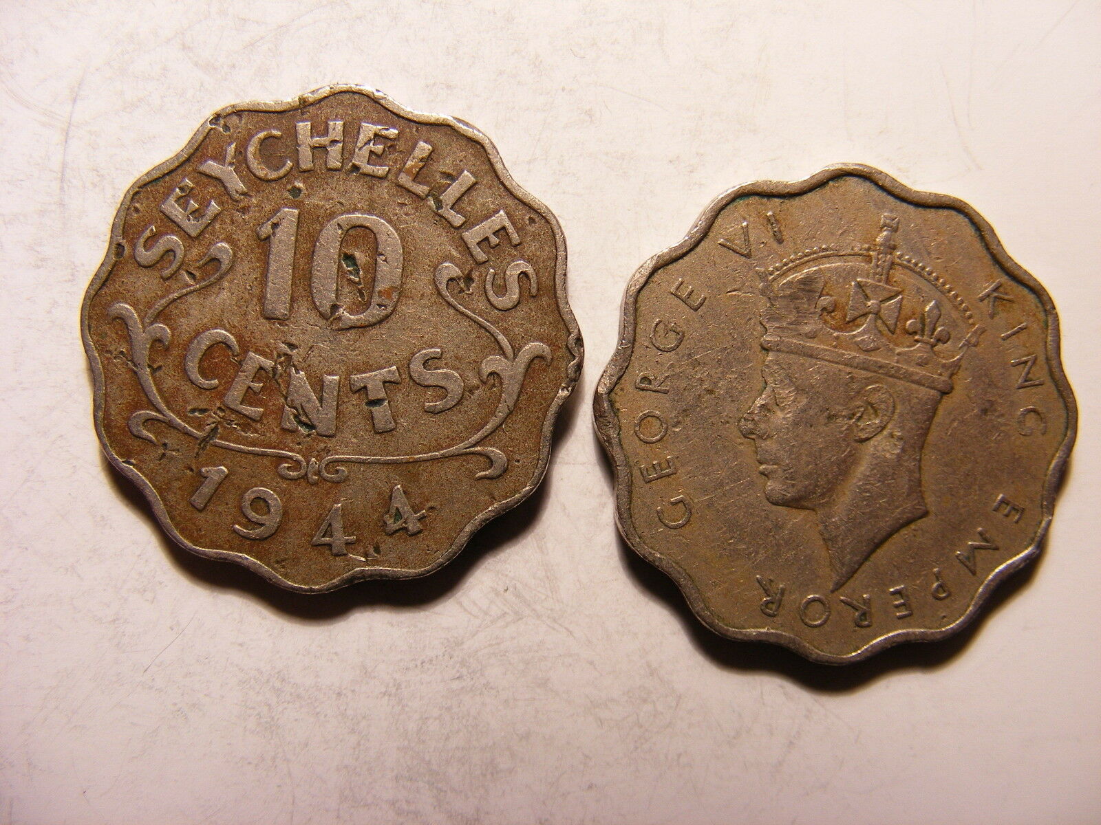 Seychelles 10 Cents, 1944, Average Circulated